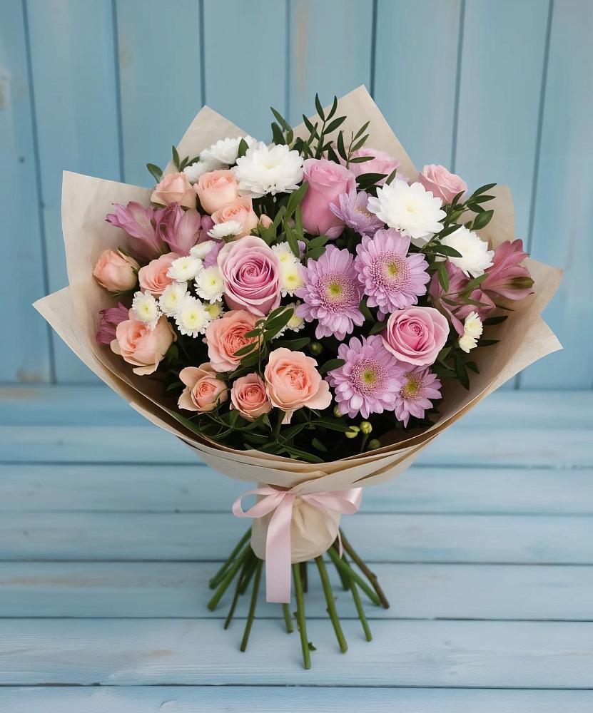 Букет цветов из: Хризантемы, Розы и Альстромерии в Желябино