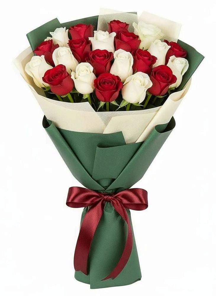 Букет Микс из красных и белых роз в Желябино