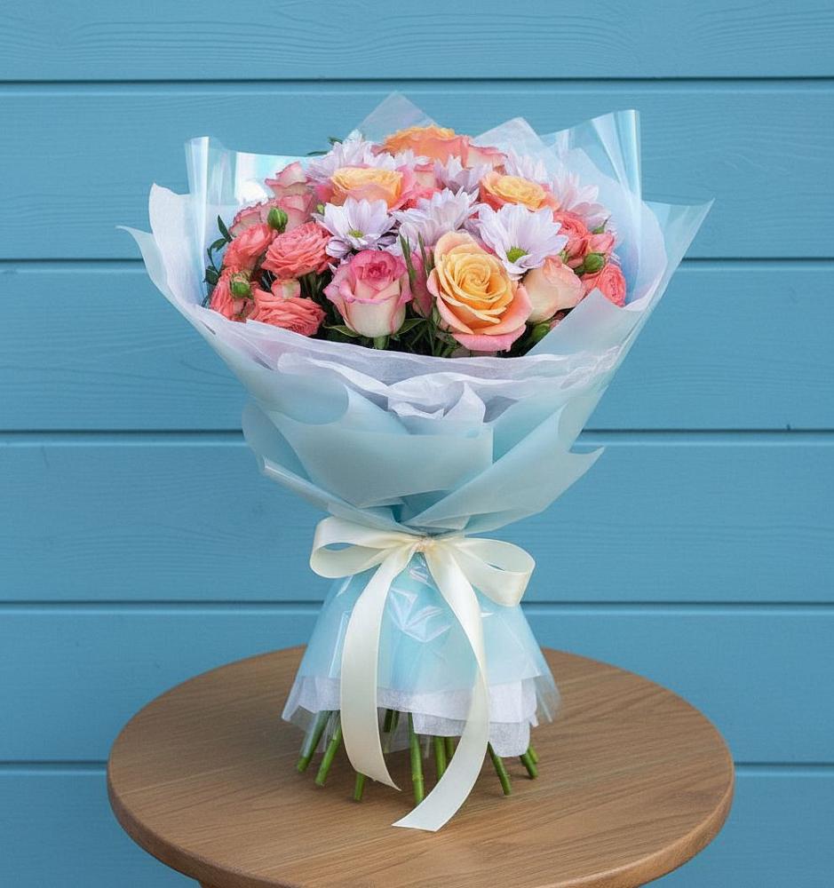 Букет цветов из: Хризантемы и Розы в Желябино