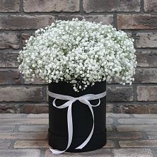 Цветочная композиция из Гипсофила в шляпной коробке в Желябино